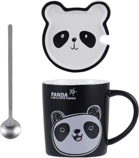 Ceramic Mug Lid Spoon Pufo Happy Panda Coffee Tea 300 Ml