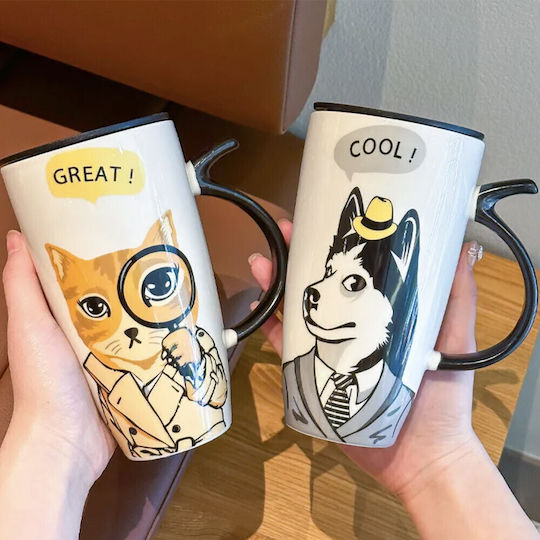 Tall Ceramic Mug Lid Pufo Business Coffee Tea 450 Ml Tall Ceramic Mug Lid Pufo Business Coffee Tea 450 Ml