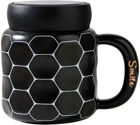 Keramische Tasse Mit Deckel Pufo Simply Smile Kaffee Tee 400 ml Schwarze