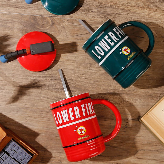 Ceramic Mug Lid Pufo Stop Fire Spoon Coffee Tea 400 Ml Green