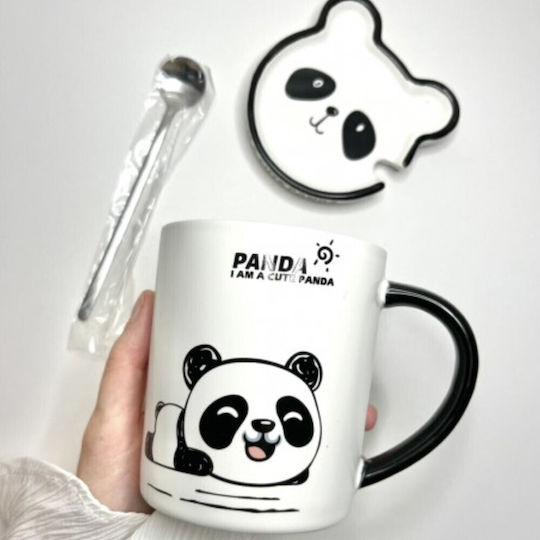 Ceramic Mug Lid Spoon Pufo Little Panda Coffee Tea 300 Ml