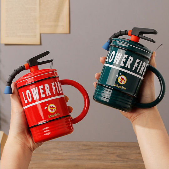 Ceramic Mug Lid Pufo Stop Fire Spoon Coffee Tea 400 Ml Green
