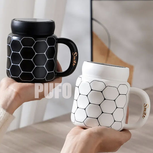 Keramische Tasse Mit Deckel Pufo Simply Smile Kaffee Tee 400 ml Schwarze