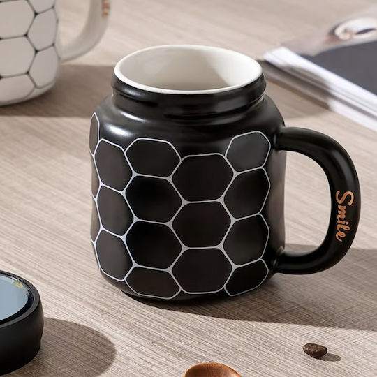 Keramische Tasse Mit Deckel Pufo Simply Smile Kaffee Tee 400 ml Schwarze