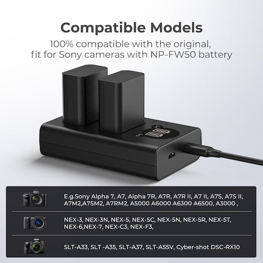 K&F Concept Διπλός Φορτιστής Μπαταρίας Συμβατός με Sony