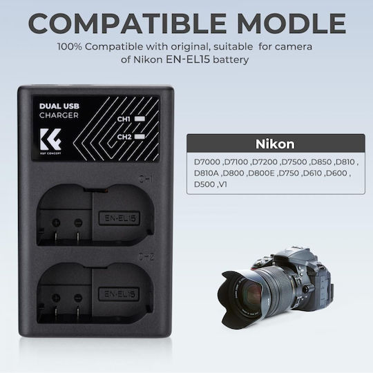 K&F Concept Double Battery Charger Compatible with Nikon
