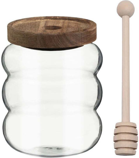 Borosilicate Glass Jar Pufo Honey Wooden Lid Honey Collection Spoon 600 Ml