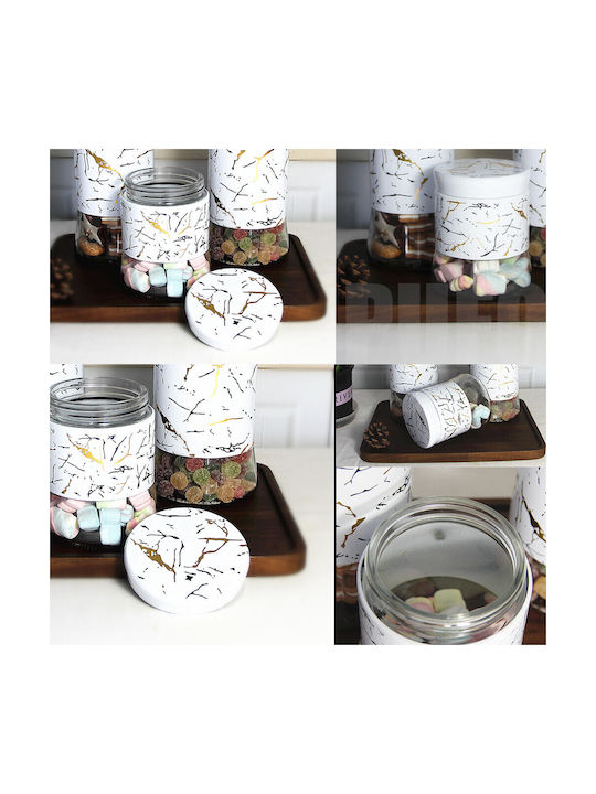 Fancy Glass Jar Sugar Coffee Tea Spices Airtight Lid 400 Ml White