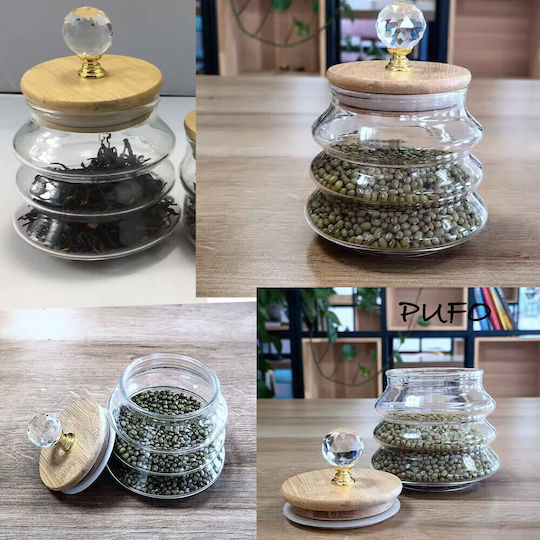 Borosilicate Glass Container Pufo Spicey Sugar Coffee Tea Spices Wooden Lid 400 Ml