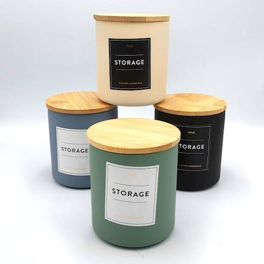 Ceramic Recipient Pufo Elegance Sugar Coffee Tea Spices Airtight Bamboo Lid 450 Ml Blue