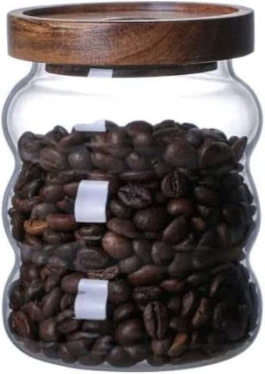 Borosilikatglas-Behälter Pufo Gewürz Zucker Kaffee Tee Gewürze Holzdeckel 600 Ml