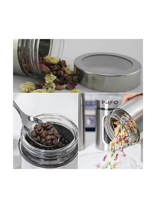 Metallisches Pufo Geschmack Lebensmittelglas Zucker Kaffee Tee Gewürze Behälter mit Deckel 1,8l Transparent Silber