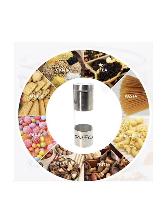 Metallisches Pufo Geschmack Lebensmittelglas Zucker Kaffee Tee Gewürze Behälter mit Deckel 1,8l Transparent Silber