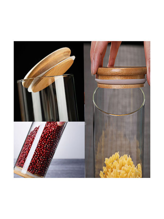 Pufo Taste Borosilicate Glass Container Sugar Coffee Tea Spices Airtight Bamboo Lid 1.4L