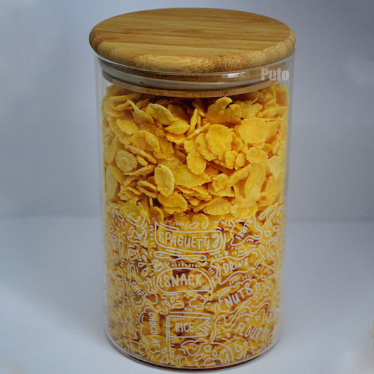 Pufo Taste Боросиликатен Стъклен Кутия Захар Кафе Чай Подправки Херметичен Бамбуков Капак 1л
