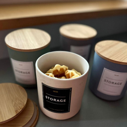 Pufo Elegance Ceramic Food Jar Sugar Coffee Tea Spices Airtight Bamboo Lid 450 Ml Cream