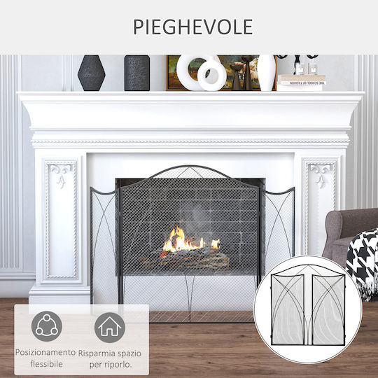 HomCom Metallic Fireplace Screen with 3 Panels 126x76cm Black