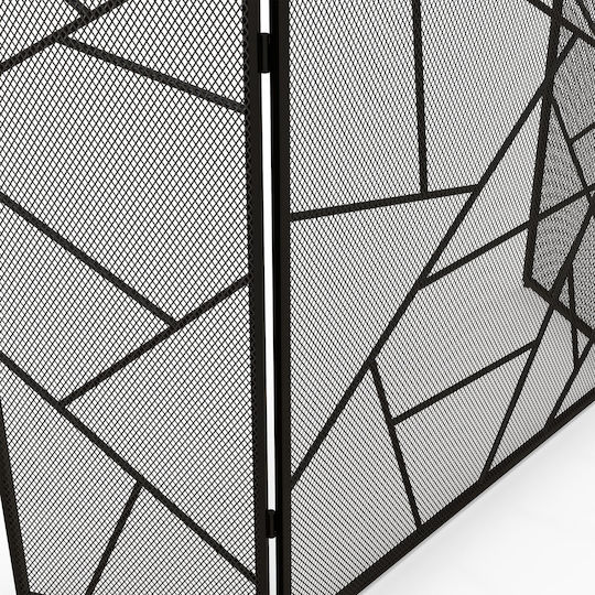 HomCom Metallic Fireplace Screen with Panels 135x85cm Black