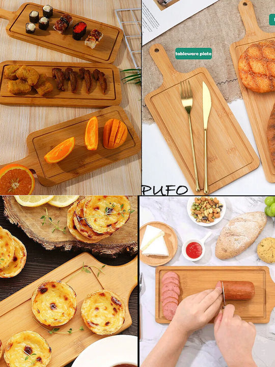 Bamboo Wooden Serving Platter with Handle for Food Appetizers and Pizza 34 x 14 Cm Brown