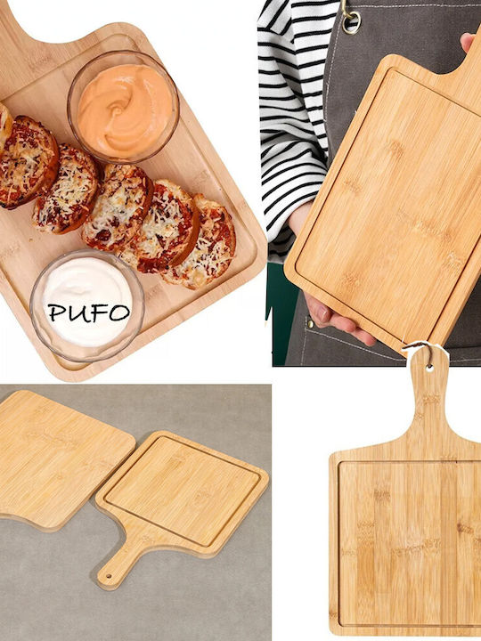 Plăci de Servire din Lemn Bamboo cu Mâner pentru Mâncare Aperitive Pizza 36 x 24 cm Maro