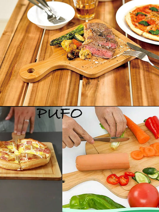 Bamboo Wood Serving Platter Handle Food Appetizers Pizza 32 X 20 Cm Brown