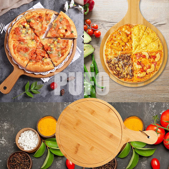 Runder Bambusholz Servierplatte Mit Griff Lebensmittel Vorspeisen Pizza 44 Cm Braune