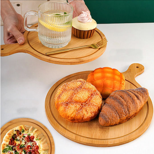 Runder Bambusholz Servierplatte Mit Griff Lebensmittel Vorspeisen Pizza 44 Cm Braune
