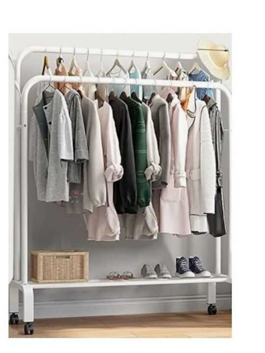 Wheeled Floor Garment Rack made of Metal White 150x110cm