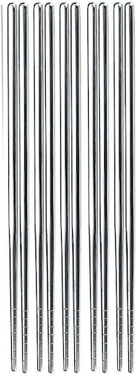 Set 5 Pairs Fluffy Metal Chopsticks Made Steel Sushi 22 Cm Silver