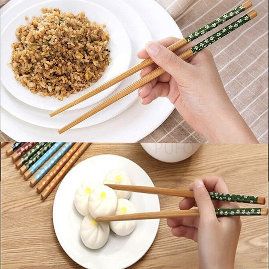 Set 5 Paare Fluffy Bambus Essstäbchen Sushi 22 Cm Braune Grüne