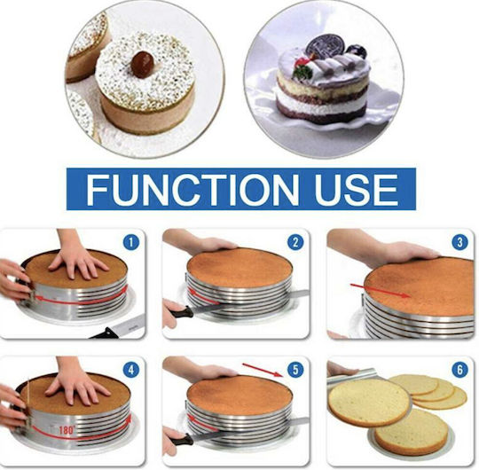 Adjustable Metal Ring Pufo Cake Cake Pastries 6 Slicing Sections Height 8.5 Cm Silver