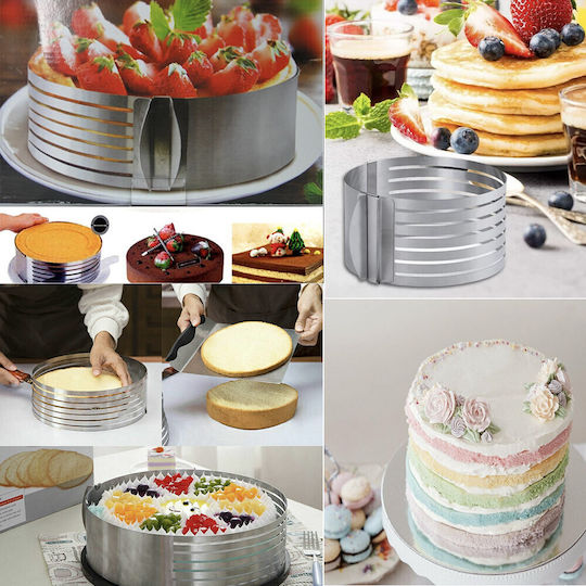 Adjustable Metal Ring Pufo Cake Cake Pastries 6 Slicing Sections Height 8.5 Cm Silver