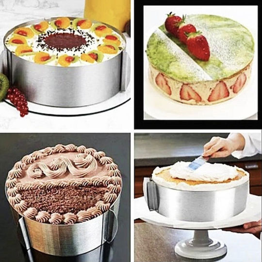 Adjustable Metal Cake Ring Pufo Cake Pastries Height 8.5 Cm Silver