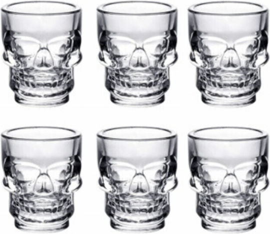 Set 6 Glass Shot Glasses Skull Shape 50 Ml Pufo