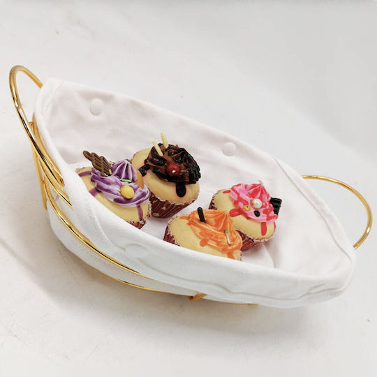 Metallic Oval Kitchen Serving Bread Basket with Removable Fabric Cover 27 x 20 cm Gold