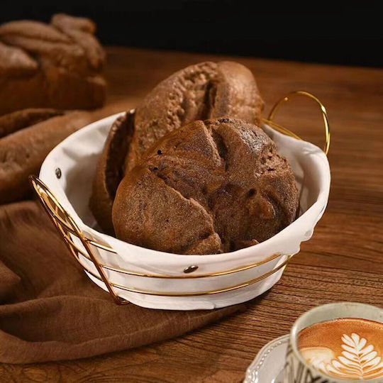 Round Metallic Bread Basket Pufo Luxury Premium Serving Bread with Removable Fabric Cover 24 x 24 cm Gold