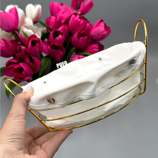 Metallic Oval Kitchen Serving Bread Basket with Removable Fabric Cover 27 x 20 cm Gold