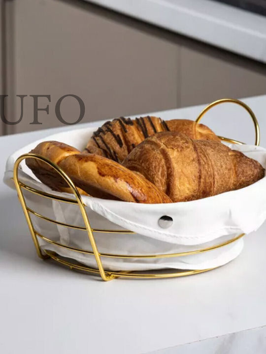 Metallischer Ovaler Küchen-Brotkorb Mit Abnehmbarem Stoffdeckel 27 X 20 Cm Gold