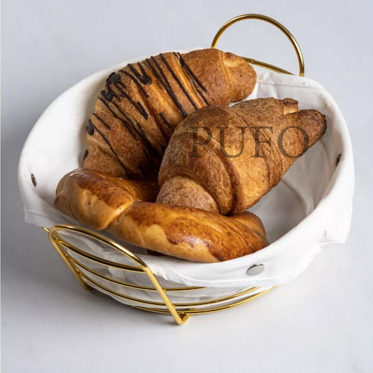 Round Metallic Bread Basket Pufo Luxury Premium Serving Bread with Removable Fabric Cover 24 x 24 cm Gold