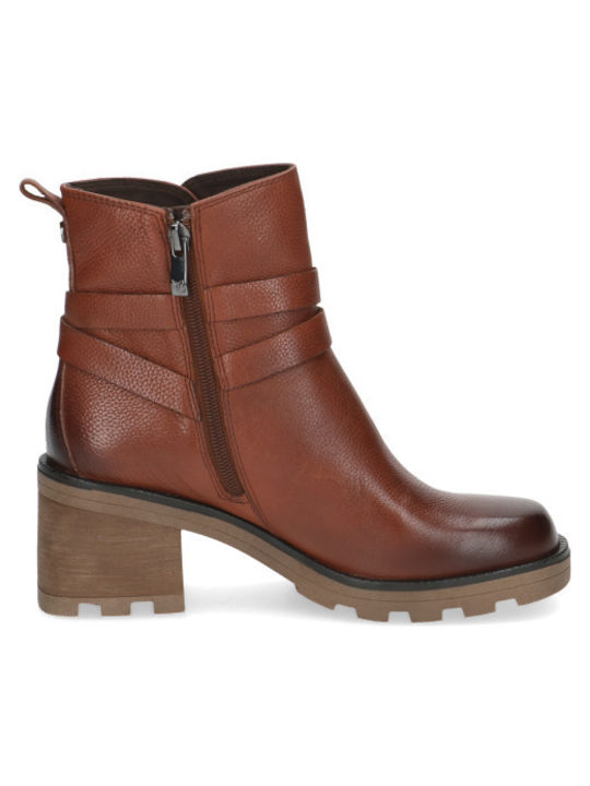 Caprice Leather Women's Ankle Boots Tabac Brown