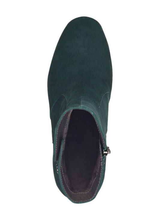 Leather Women's Ankle Boots with Medium Heel Green