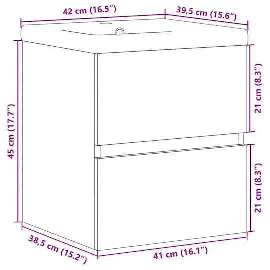 vidaXL Countertop with Sink L41xW45xH38.5cm Gray