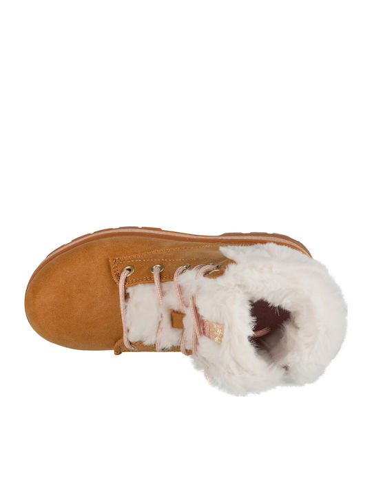 Street Glitz Leather Kids Boots with Laces Beige