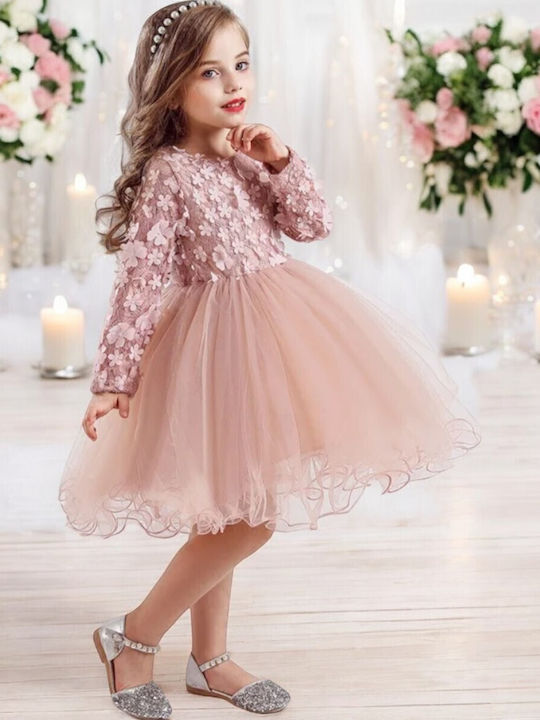 Kinderkleid Tüll Blumen Pink