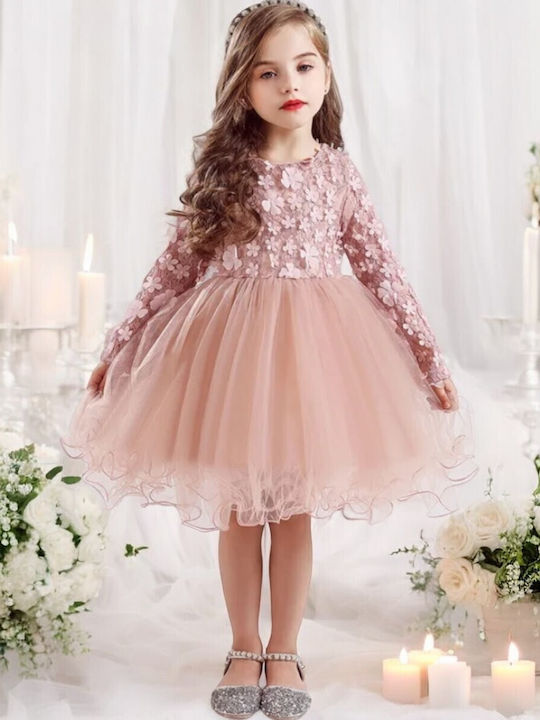 Kinderkleid Tüll Blumen Pink