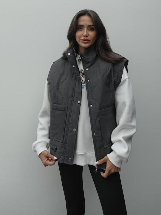 Kurz Damen Ärmellos Puffer Jacke für Winter Grey