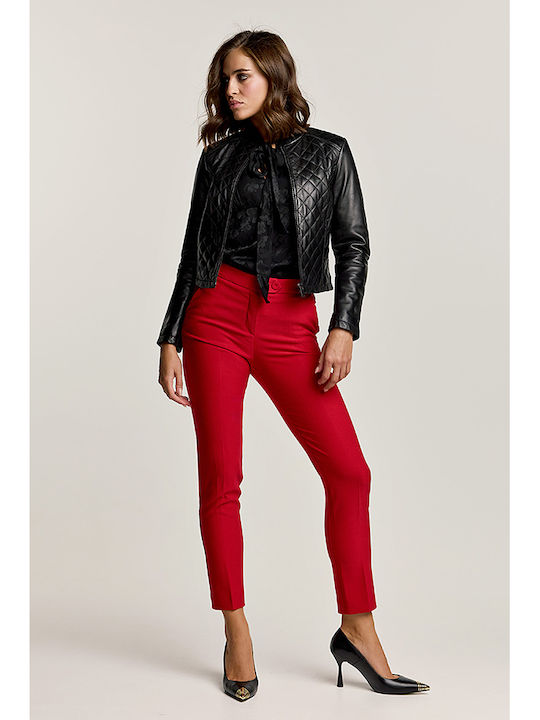 Women's Short Lifestyle Leather Jacket for Winter Black