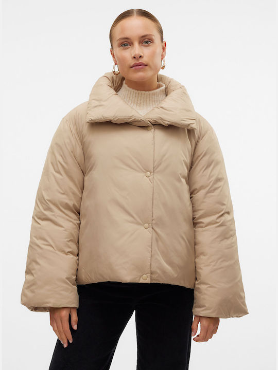 Vero Moda Kurz Damen Puffer Jacke für Winter Beige