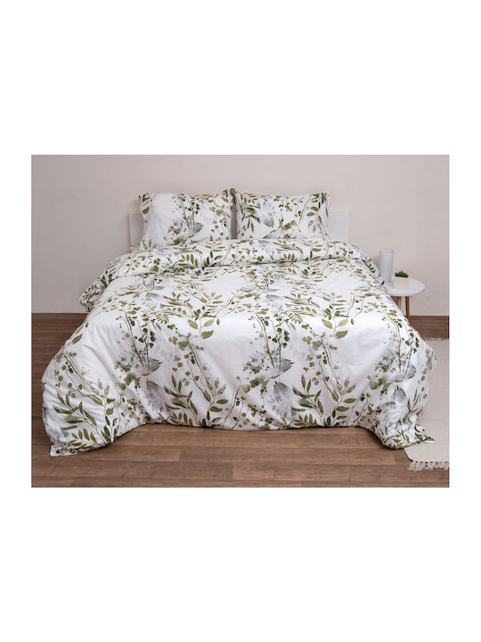 Viopros Duvet Set Queen 220x240cm Olive White 3pcs