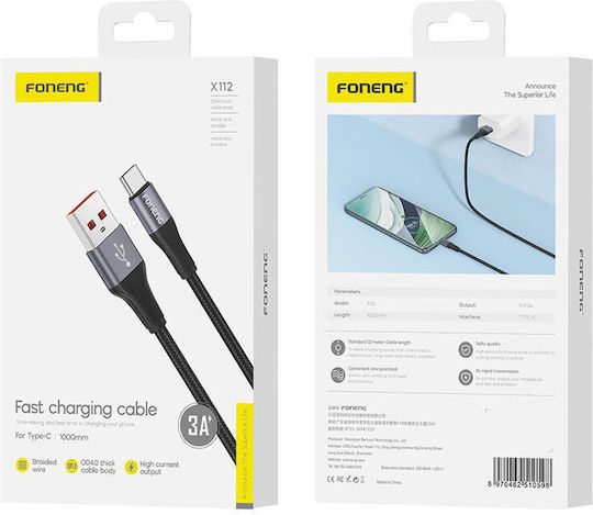 Foneng USB 2.0 Cable USB-C male - USB-A Black 1m